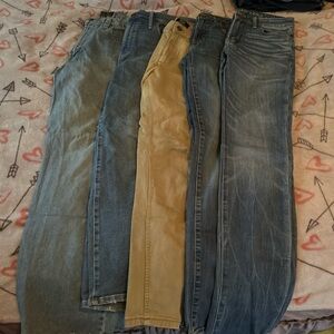 Men's Blue and Tan Straight Jeans